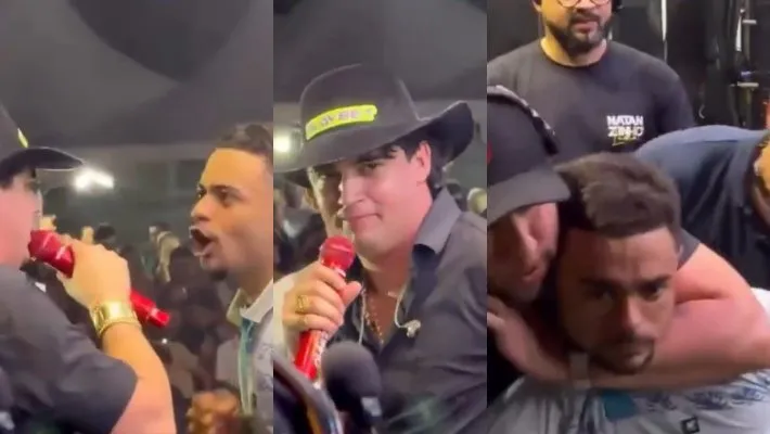 VEJA VÍDEO! Homem invade palco, ameaça Natanzinho Lima de agressão e recebe mata-leão de segurança: “eu lhe quebro”.
