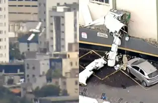 VÍDEO: Avião de pequeno porte cai e bate em prédio em BH; 5 pessoas estavam a bordo.