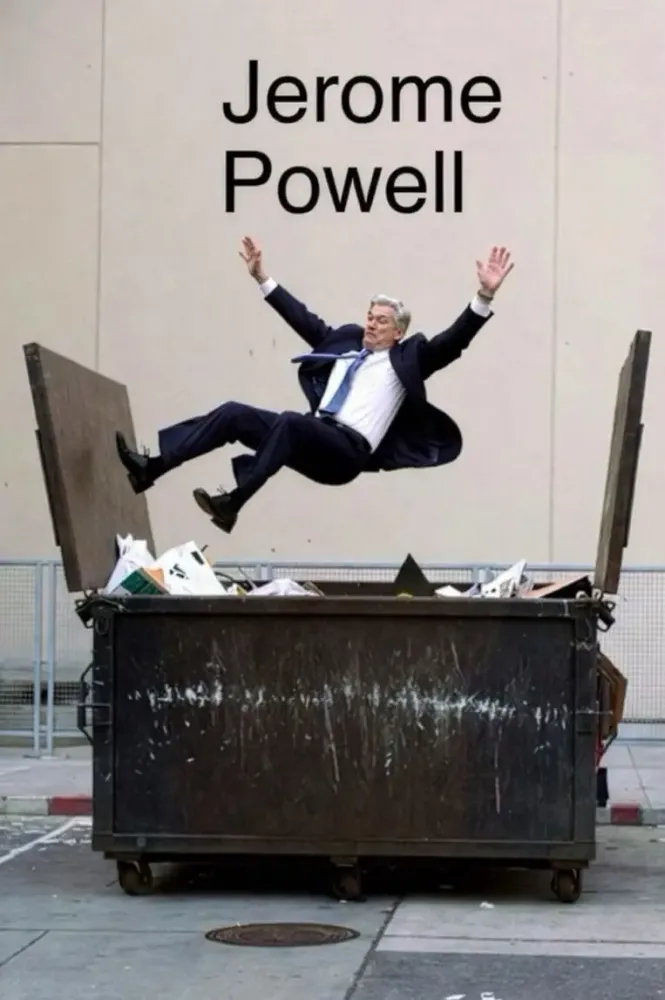 Trump volta a criticar Powell e publica edição de presidente do Fed caindo em lixeira.