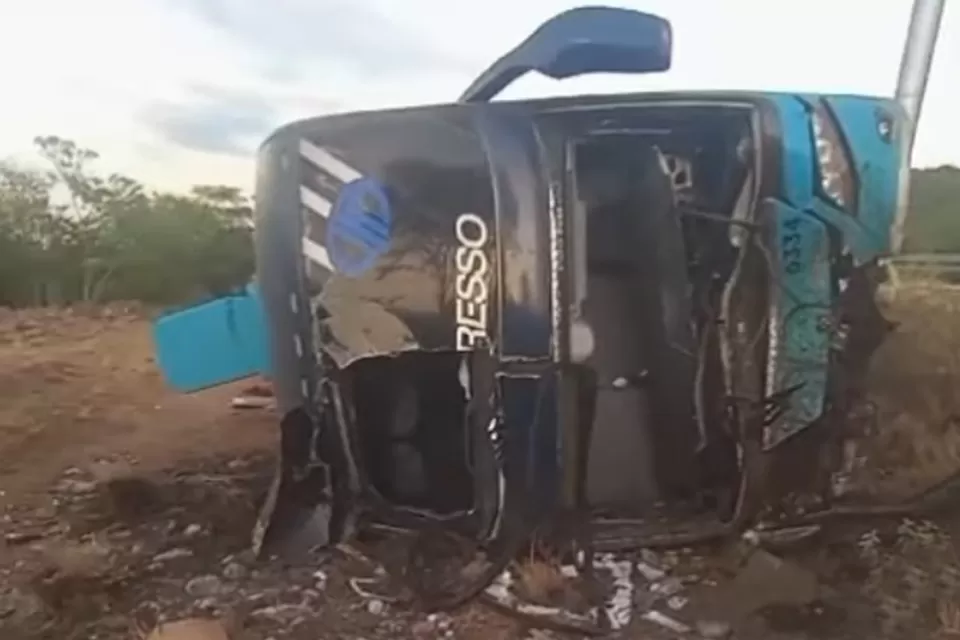 Ônibus tomba após bater em cavalo na BR-232, em Serra Talhada.