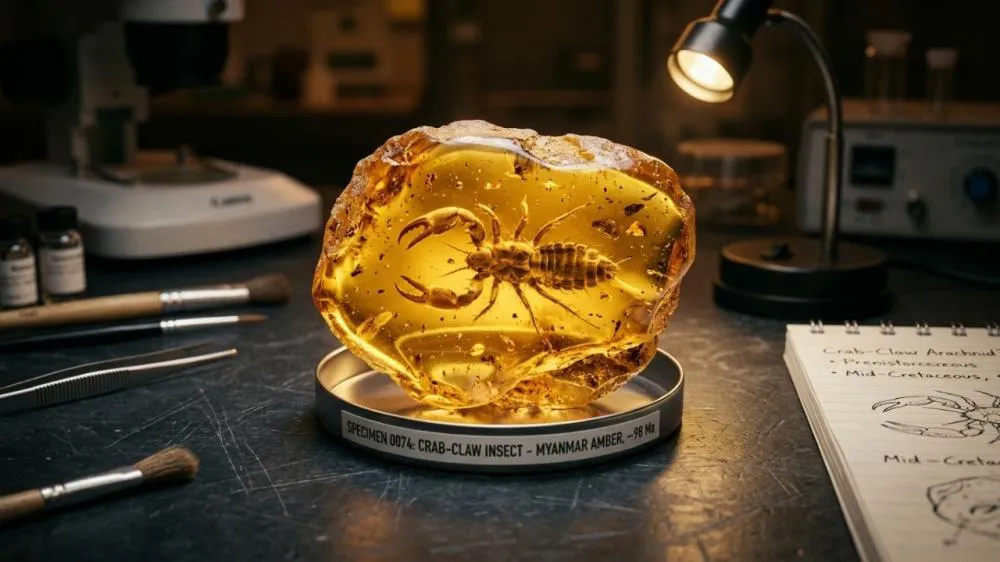 Cientistas encontraram um inseto de 100 milhões de anos com “garras de caranguejo” presas em âmbar
