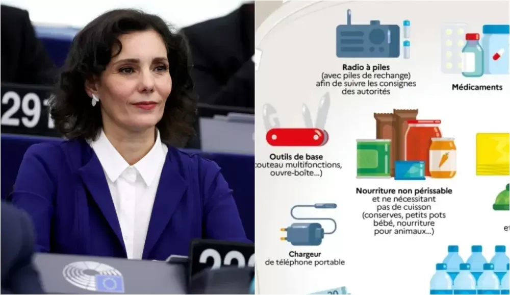 ASSISTA: Comissária europeia mostra itens recomendados para kit de sobrevivência.