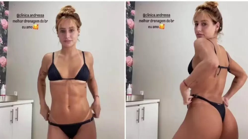 Bruna Griphao posa de biquíni para exibir o resultado de massagem.