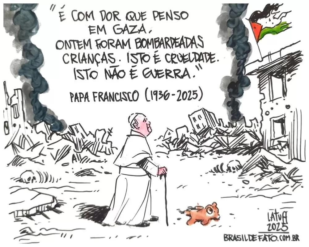 Charge do Carlos Latuff - Papa Francisco e o genocídio em Gaza.