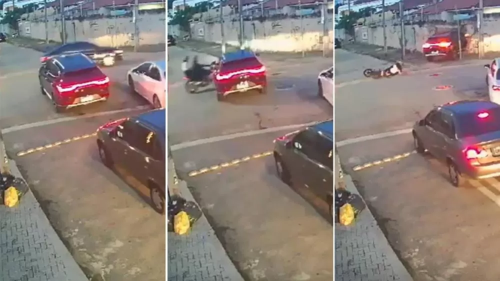 Carro colide contra moto e derruba muro de residência em Fortaleza: veja vídeo.