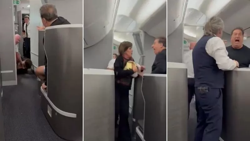 Confusão na primeira classe! Brasileira invade cabine de piloto após atraso e é retirada a força; veja vídeo.