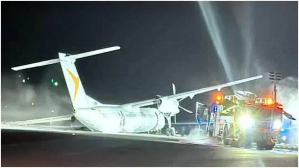 Avião pega fogo ao fazer pouso de emergência no Canadá.