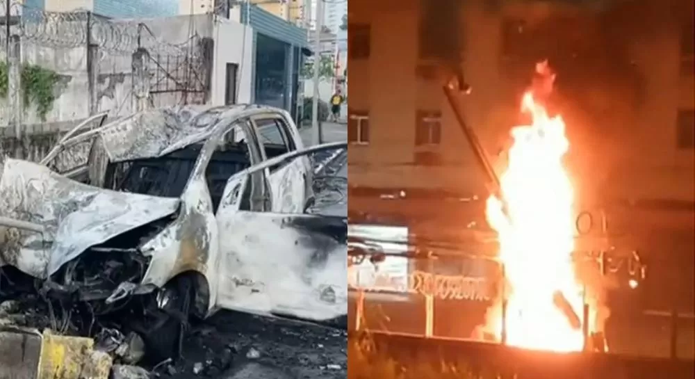 Recife: carro bate em poste em Casa Amarela, pega fogo e motorista é socorrido ao HR.