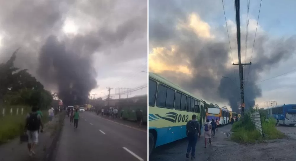 Protesto fecha trânsito em avenida de Camaragibe, na manhã desta quarta-feira (25).