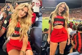 Namorada de jogador, miss reforça torcida pelo Flamengo nos EUA: 'Sempre te amarei'.