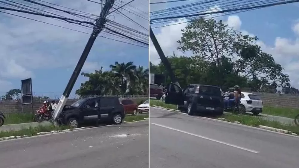 Vídeo: carro bate em poste e derruba fiação na Avenida Menino Marcelo