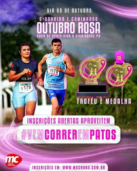 6ª Corrida e Caminhada pela Vida arrecada recursos para entidade que luta contra o câncer em Patos com apoio da Funasa Saúde.
