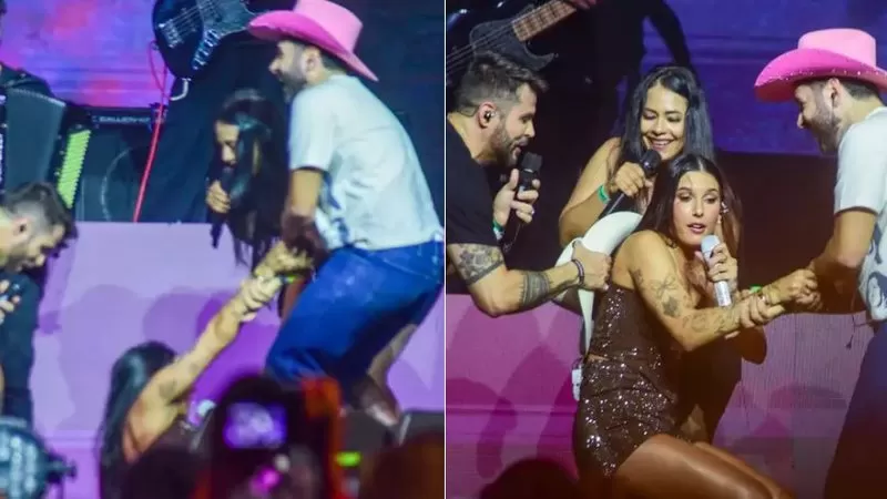 O QUE FOI ISSO? Ana Castela “agride” influenciador durante show e acaba caída no palco; veja vídeo