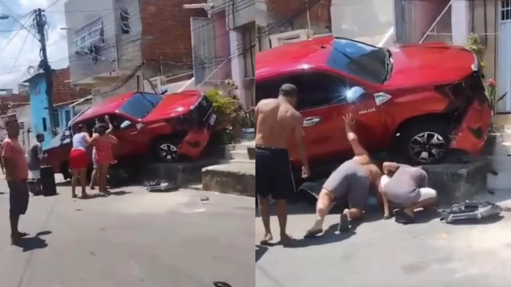 Motociclista morre após ser atropelado e prensado em calçada por caminhonete, em Fortaleza