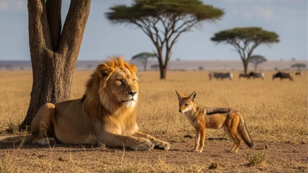 O vídeo mais ousado da natureza mostra chacal provocando leão