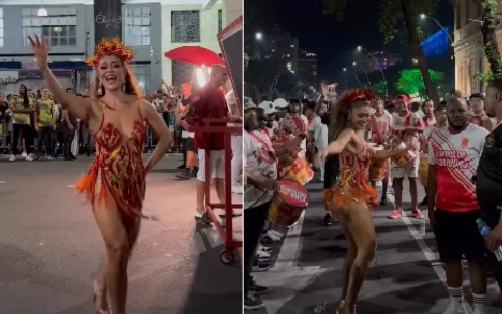 Juliana Paes arrasa em ensaio de rua da Viradouro