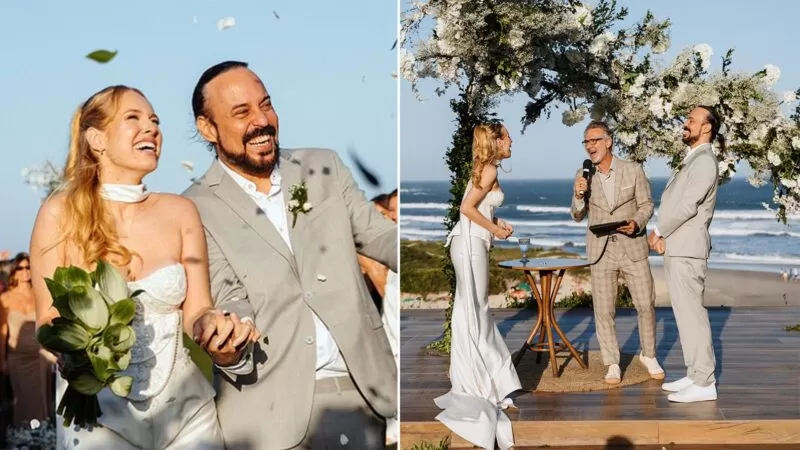 Gabriel O Pensador se casa em cerimônia com vista para a praia