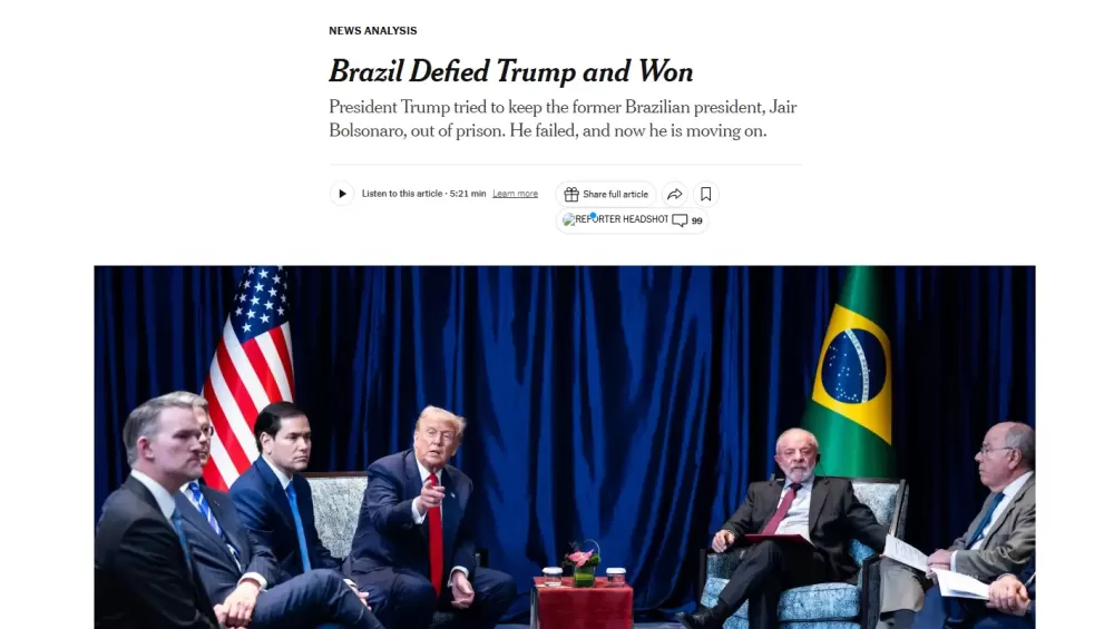 “Brasil desafiou Trump e venceu”, diz análise do The New York Times