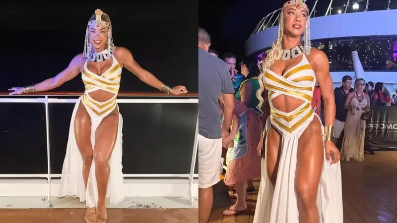 ABSURDA! Aline Patriarca “quebra a web” ao ostentar corpão fantasiada de Cleópatra e quase mostra demais; ASSISTA