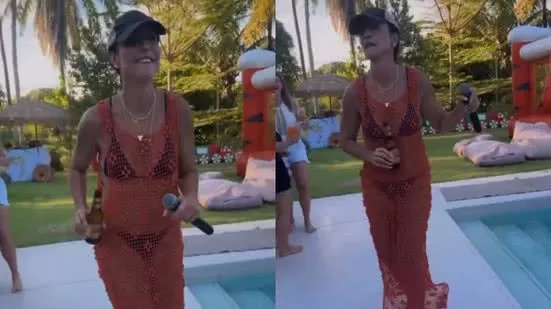 Solteira, Ivete Sangalo surge soltinha e 'tomando uma' ao curtir samba em Praia do Forte; veja vídeo