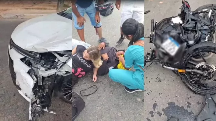 ACIDENTE GRAVE! Carro de luxo invade contramão e atropela motociclista em Salvador; veja vídeo