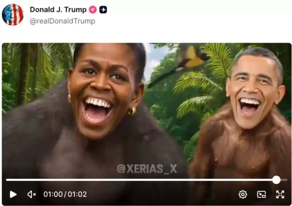 Trump publica vídeo retratando Barack e Michelle Obama como macacos