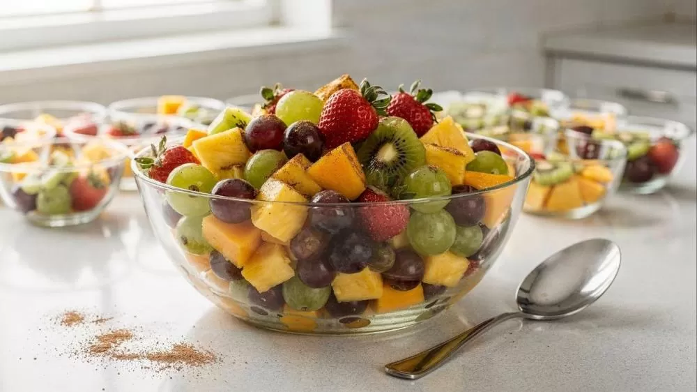 A salada de frutas que rende 15 porções e ainda mantém equilíbrio e frescor