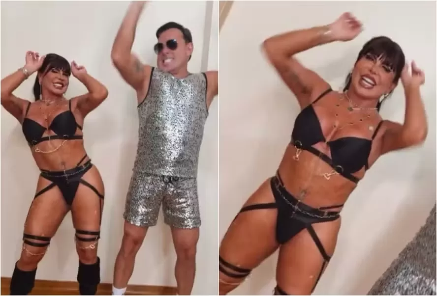 Com look ousado, Gretchen faz dancinha com o marido: 'Vai ser surra de Carnaval'; vídeo