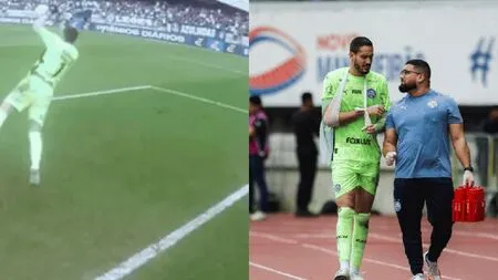 Veja o momento em que goleiro do Bahia quebra o braço em lance impressionante; vídeo.