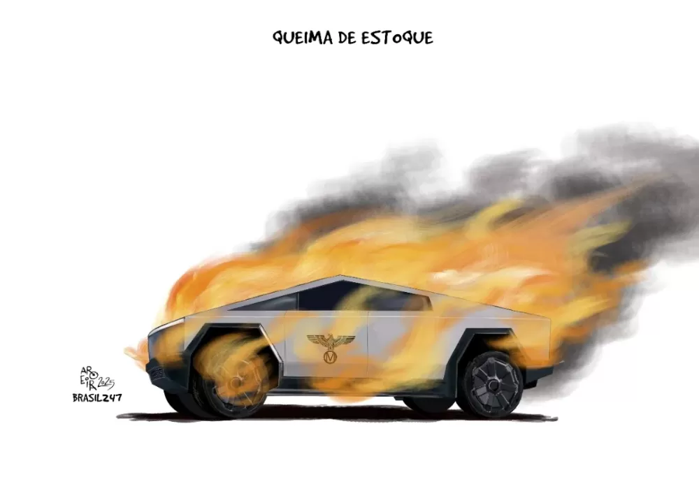 Charge do Aroeira - Uma sátira Cybertruck da Tesla queima de estoque.