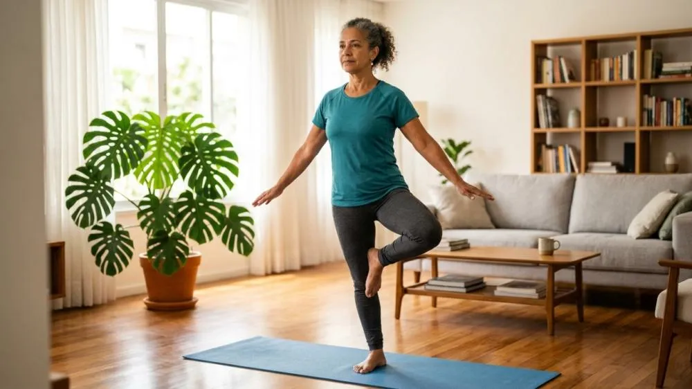 6 exercícios para melhorar o equilíbrio e evitar quedas que você pode fazer descalço em casa