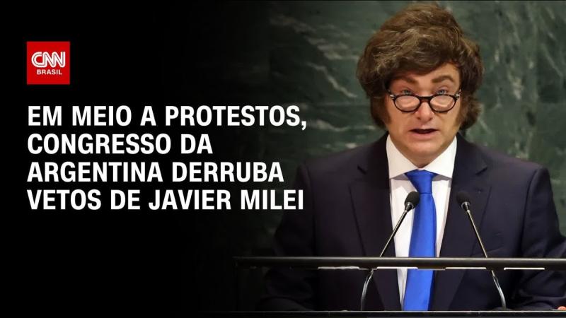 Congresso da Argentina revoga vetos de Milei em meio a protes