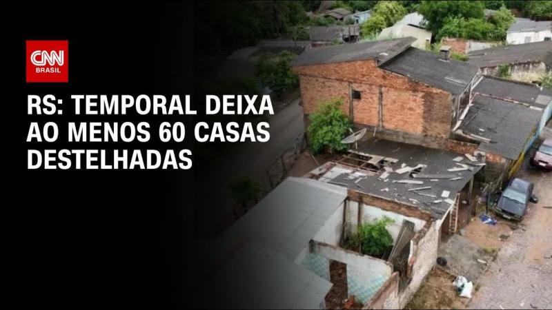 Temporal deixa ao menos 60 casas destelhadas em Encruzilhada do Sul (RS) 
