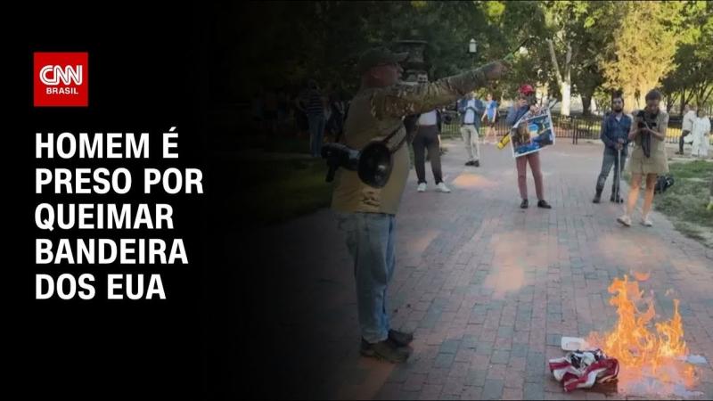 Homem é preso por queimar bandeira dos EUA após decreto de Trump