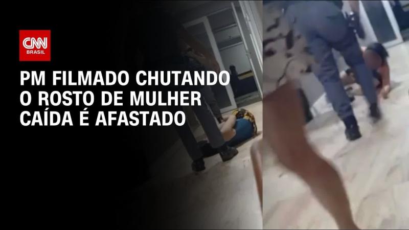 PM filmado chutando o rosto de mulher caída é afastado das ruas em SP