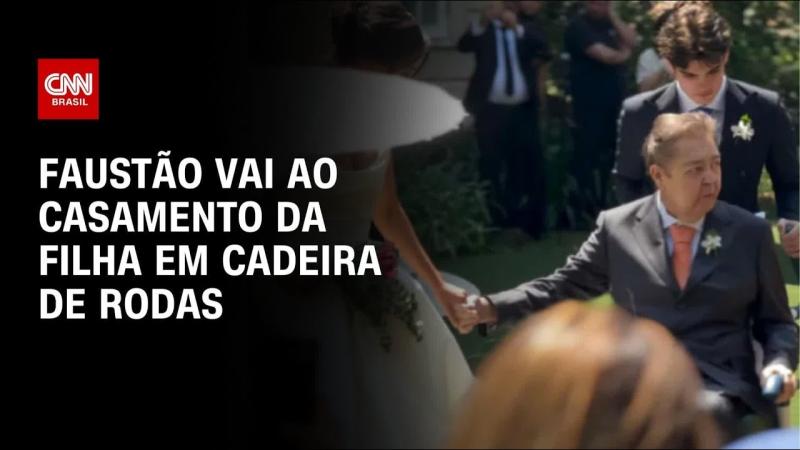Faustão aparece em cadeira de rodas no casamento da filha Lara