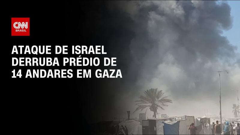 Ataque israelense derruba prédio de 14 andares na Cidade de Gaza