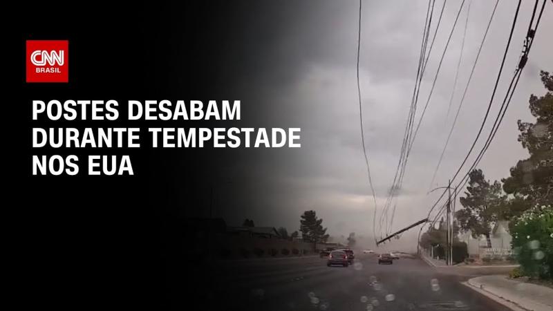 Veja momento que postes desabam em cima de veículos durante tempestade nos EUA